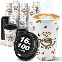 Copos de café de papel descartáveis Ginkgo 16 onças (pacote de 100) com tampas