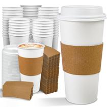 Copos de café de papel descartáveis Ginkgo 20 onças, pacote com 100 tampas