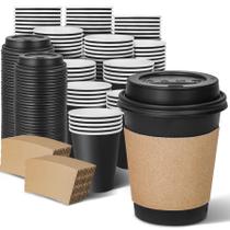 Copos de café de papel descartáveis Ginkgo 240mL (pacote de 100) com tampas