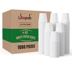 Copos de café de papel descartáveis LITOPAK 1000 pacote 120mL brancos