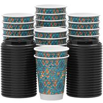 Copos de café de papel descartáveis Qunclay 350mL, pacote de 100 com tampas