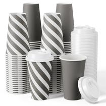 Copos de café de papel JOLLY CHEF 16 onças, pacote com 100 tampas e listras