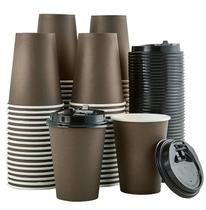 Copos de café de papel LITOPAK 12 onças com tampas, pacote de 100 marrons x100