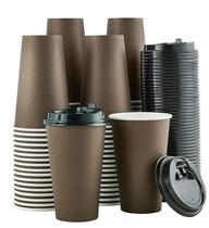 Copos de café de papel LITOPAK 16 onças com tampas, pacote de 100 marrons x100