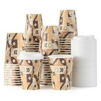 Copos de café de papel Tamone 12 onças, pacote com 100 tampas para uso quente/frio