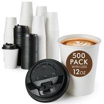 Copos de café de papel Vplus 500mL descartáveis com tampas, pacote com 500