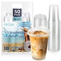 Copos de café de plástico FROZIP, pacote com 50 ml, 500 ml, com tampas transparentes