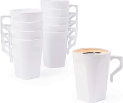 Copos de café de plástico MATANA 270mL com alças, pacote com 50 unidades brancas