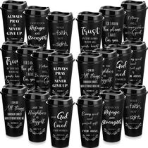 Copos de café de plástico Skylety com 60 pacotes de 470 ml com tampas pretas Copos de café de plástico Skylety com 60 pacotes de 470 ml com tampas pretas