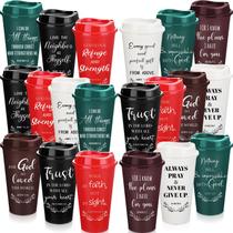 Copos de café de plástico Skylety, pacote com 60, 470 ml, versículo bíblico e tampas Copos de café de plástico Skylety, pacote com 60, 470 ml, versículo bíblico e tampas