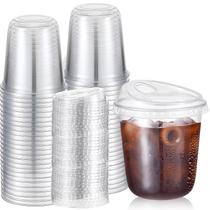 Copos de café de plástico Ziliny 12 onças com tampas, 50 conjuntos de PET transparente