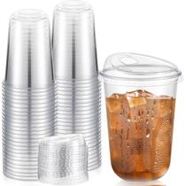 Copos de café de plástico Ziliny 16 onças com tampas Sip, 50 conjuntos transparentes