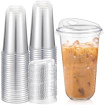 Copos de café de plástico Ziliny 18 onças com tampas Sip, 50 conjuntos transparentes