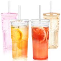 Copos de café de vidro Icesip 600 ml com tampas e canudos, conjunto de 4