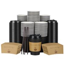 Copos de café descartáveis BYSNOW 12 onças (pacote de 100) com tampas e canudo