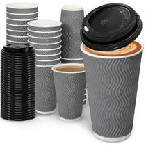 Copos de café descartáveis BYSNOW 16 onças, pacote com 100 unidades com tampa cinza Copos de café descartáveis BYSNOW 16 onças, pacote com 100 unidades com tampa cinza