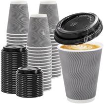 Copos de café descartáveis Clawsoff 12 onças, pacote com 100 tampas, cinza