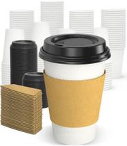 Copos de café descartáveis Dealusy 12 onças (pacote de 100) com tampas e mangas