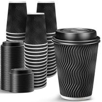 Copos de café descartáveis Ginkgo 12 onças, pacote com 100 tampas - pretas