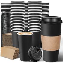 Copos de café descartáveis Ginkgo, pacote com 100 ml, 600 ml com tampas e mangas