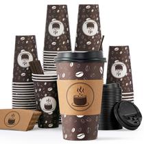 Copos de café descartáveis JOLLY PARTY de 16 onças com tampas, mangas 100P