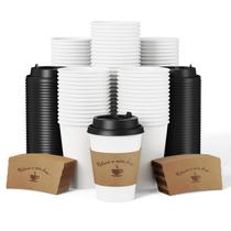 Copos de café descartáveis LITOPAK 12 onças com tampas e mangas x100