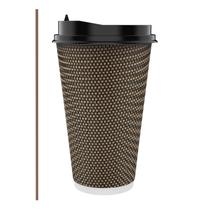 Copos de café descartáveis LITOPAK 16 onças, pacote com 80, tampa e canudo