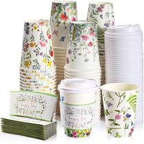 Copos de café descartáveis Remerry 12 oz Floral com tampas e mangas Copos de café descartáveis Remerry 12 oz Floral com tampas e mangas
