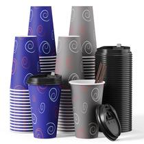 Copos de café descartáveis TV TOPVALUE 16 onças com tampas e canudos x100 Copos de café descartáveis TV TOPVALUE 16 onças com tampas e canudos x100
