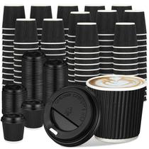 Copos de café expresso descartáveis Uiifan 100 Set 120 mL com tampas pretas Copos de café expresso descartáveis Uiifan 100 Set 120 mL com tampas pretas