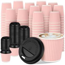 Copos de café expresso descartáveis Uiifan 100 Set 120 mL com tampas rosa Copos de café expresso descartáveis Uiifan 100 Set 120 mL com tampas rosa