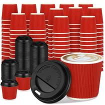 Copos de café expresso descartáveis Uiifan 100 Set 120 mL com tampas vermelhas