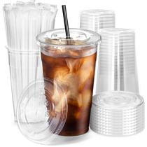 Copos de café gelado de plástico Fit Meal Prep 700 ml, pacote com 100 tampas