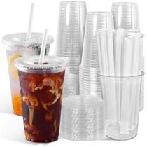Copos de café gelado de plástico Ginkgo, pacote com 100 ml, 600 ml com tampas e canudos
