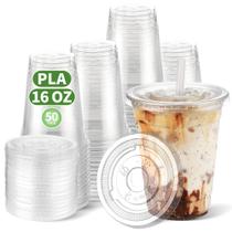 Copos de café gelado descartáveis CCWOFF 16 onças compostáveis 50 conjuntos