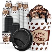 Copos de café Ginkgo Coffee Time 350 ml com tampas, pacote com 100