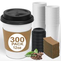 Copos de café Ginkgo, pacote 300, 350 ml com tampas e mangas