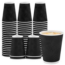 Copos de café Lamosi 350ml, pacote com 50 unidades pretas descartáveis, Ripple Wall Copos de café Lamosi 350ml, pacote com 50 unidades pretas descartáveis, Ripple Wall