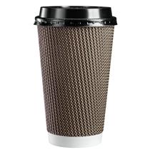 Copos de café quentes isolados de papel ondulado de 450 ml, 50 conjuntos com tampas