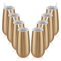 Copos de champanhe Lifecapido, 6 onças, isolados, pacote com 8 unidades com tampa e canudo Copos de champanhe Lifecapido, 6 onças, isolados, pacote com 8 unidades com tampa e canudo