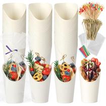 Copos de charcutaria descartáveis Teemumu 12 onças brancos 100 unidades com palitos