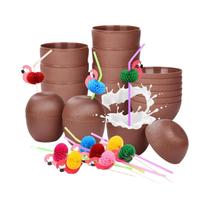 Copos De Coco Temáticos De Flamingo Com Canudos E Palitos Para Decorações De Festa De Praia Luau