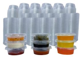 Copos de condimento Reli. 45 ml com tampas. 500 conjuntos Jello Shot Bulk Copos de condimento Reli. 45 ml com tampas. 500 conjuntos Jello Shot Bulk