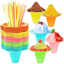 Copos de cone de neve ZENFUN Colorful Flower com canudos de colher 120 ml