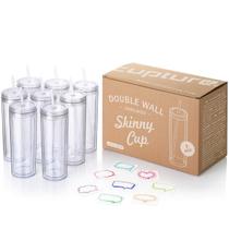Copos de copo Cupture Skinny Acrylic 530 ml, pacote com 8 canudos Copos de copo Cupture Skinny Acrylic 530 ml, pacote com 8 canudos