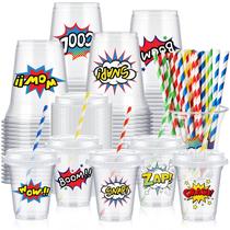 Copos de festa Boao Hero 14 onças com tampas e canudos de papel (36 conjuntos)