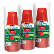 Copos de festa compostáveis Hefty EcoSave Red 540 ml 16 unidades x 3