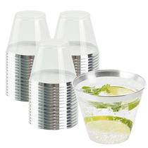 Copos de festa descartáveis QPEY Silver Rimmed 270 ml (pacote com 50)