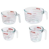 Copos de medição de vidro Pyrex definidos 4 peças 1-Cup, 2-Cup, 4-Cup e 8-Cup Copos de medição de vidro temperado são lavadores de pratos, congelador, micro-ondas e forno pré-aquecido Orgulhosamente Feito nos EUA