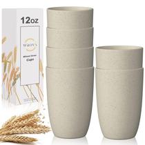 Copos de palha de trigo Wrova, 12 onças, 6 peças, reutilizáveis, inquebráveis, bege